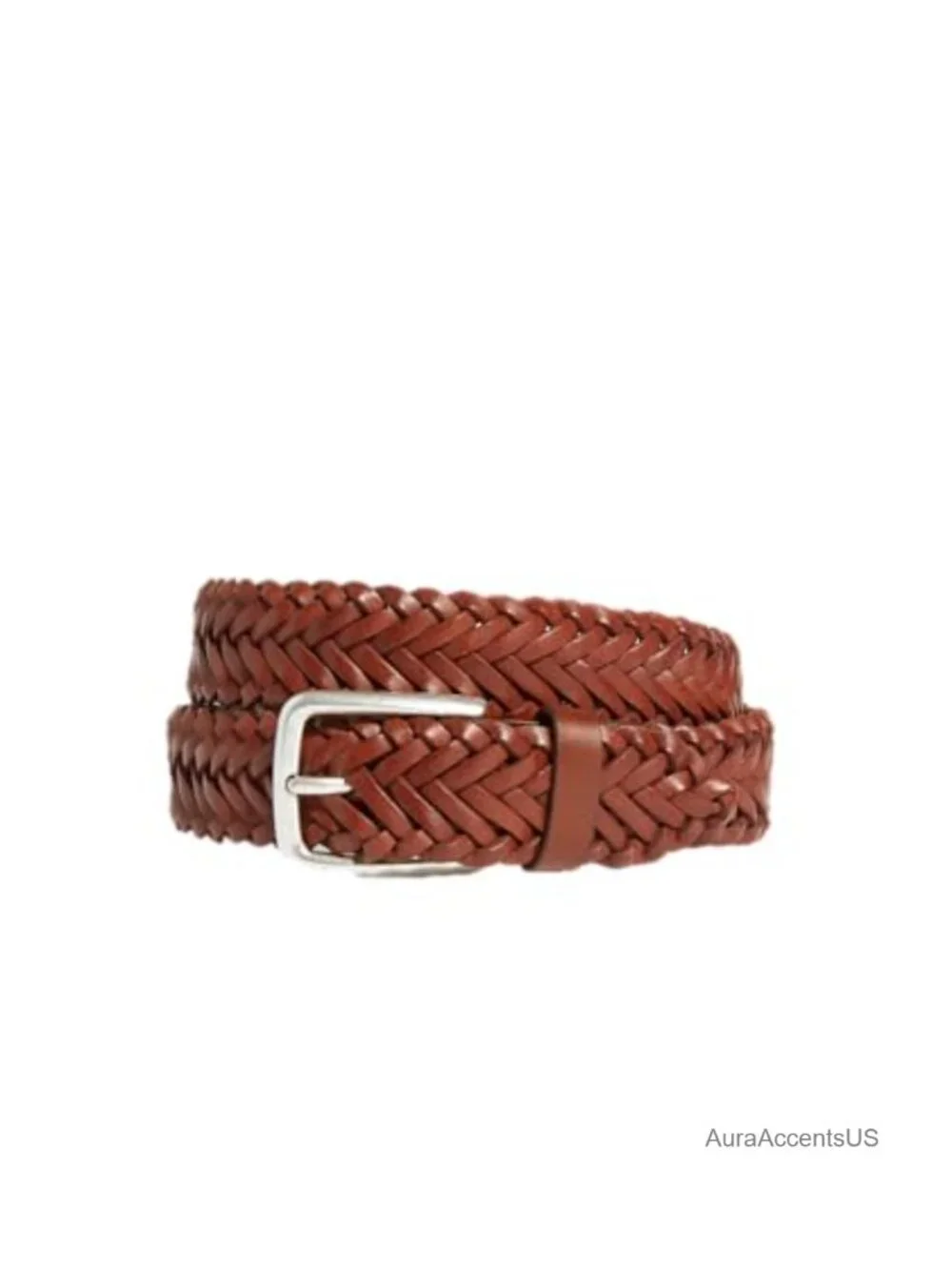 Men's Braided Leather Belt with Metal Buckle